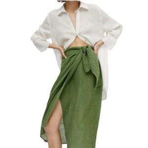 Massimo Duty Wrap-Style Linen Skirt with Knot Detail size S